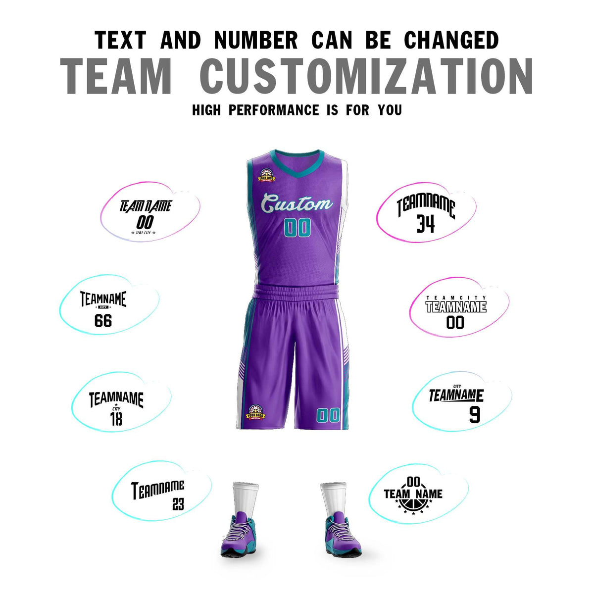 Custom Purple Teal-White Classic Kits Sports Uniform Basketball Jersey