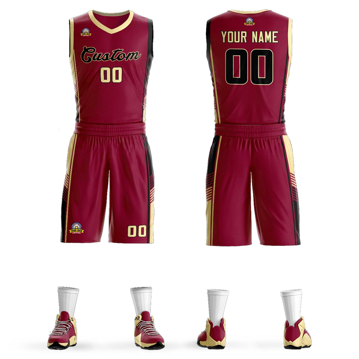 Custom Maroon Cream-Black Classic Kits Sports Uniform Basketball Jersey