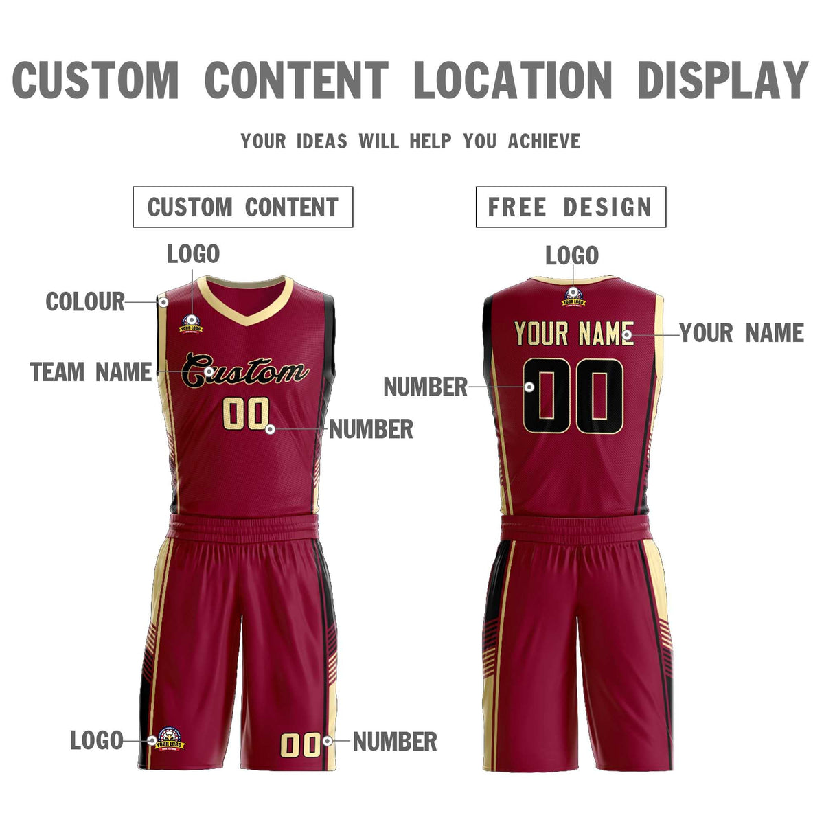 Custom Maroon Cream-Black Classic Kits Sports Uniform Basketball Jersey