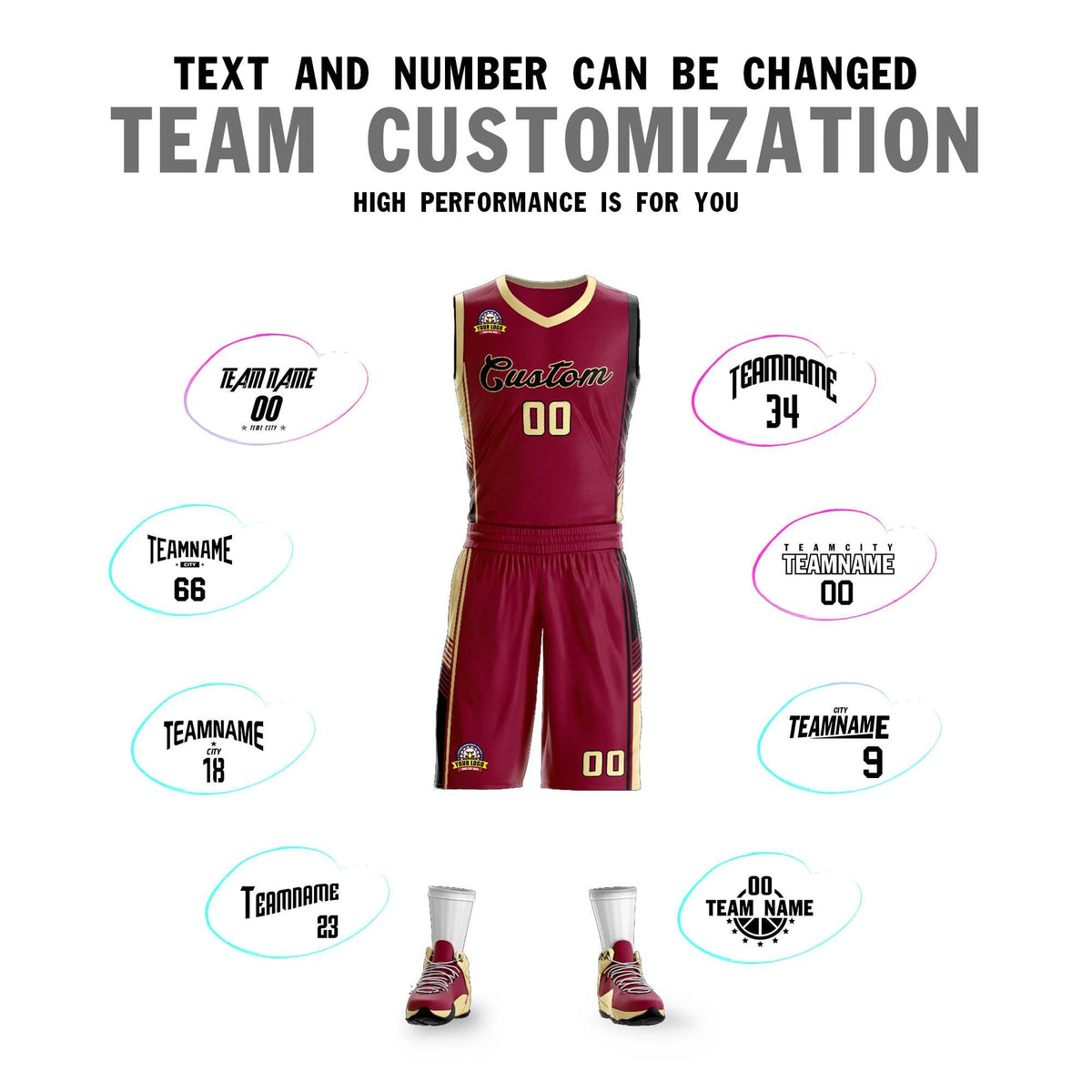 Custom Maroon Cream-Black Classic Kits Sports Uniform Basketball Jersey