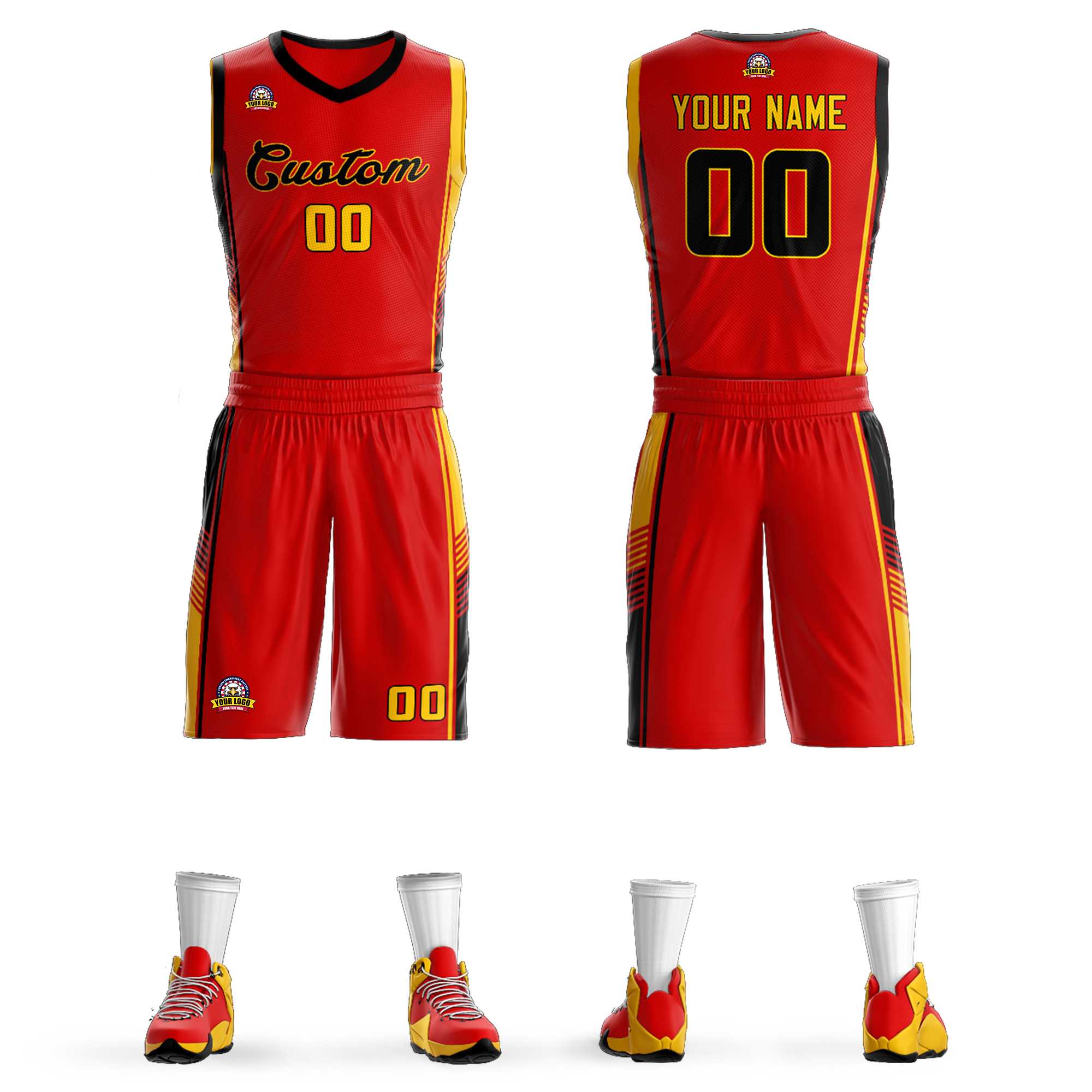 Custom Red Black-Gold Classic Kits Sports Uniform Basketball Jersey