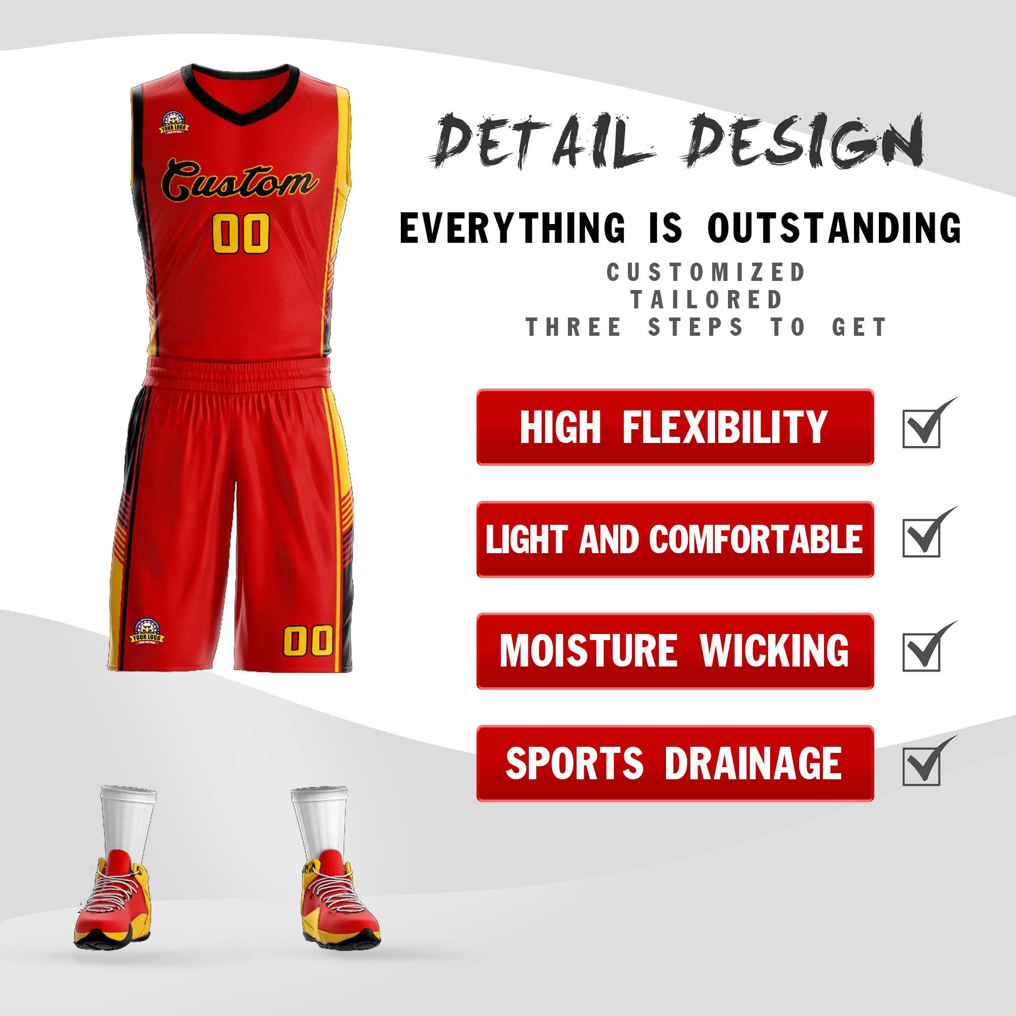 Custom Red Black-Gold Classic Kits Sports Uniform Basketball Jersey