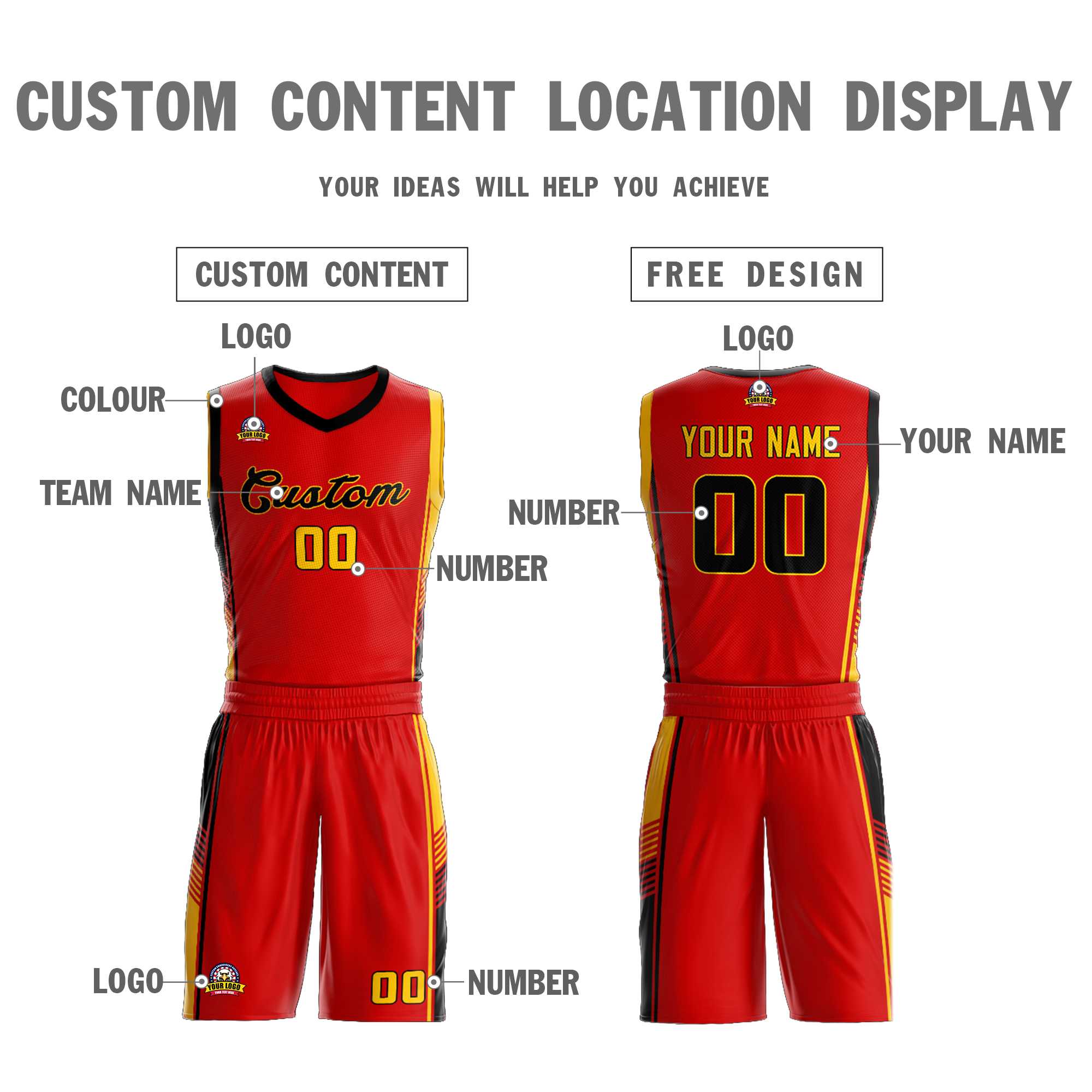 Custom Red Black-Gold Classic Kits Sports Uniform Basketball Jersey