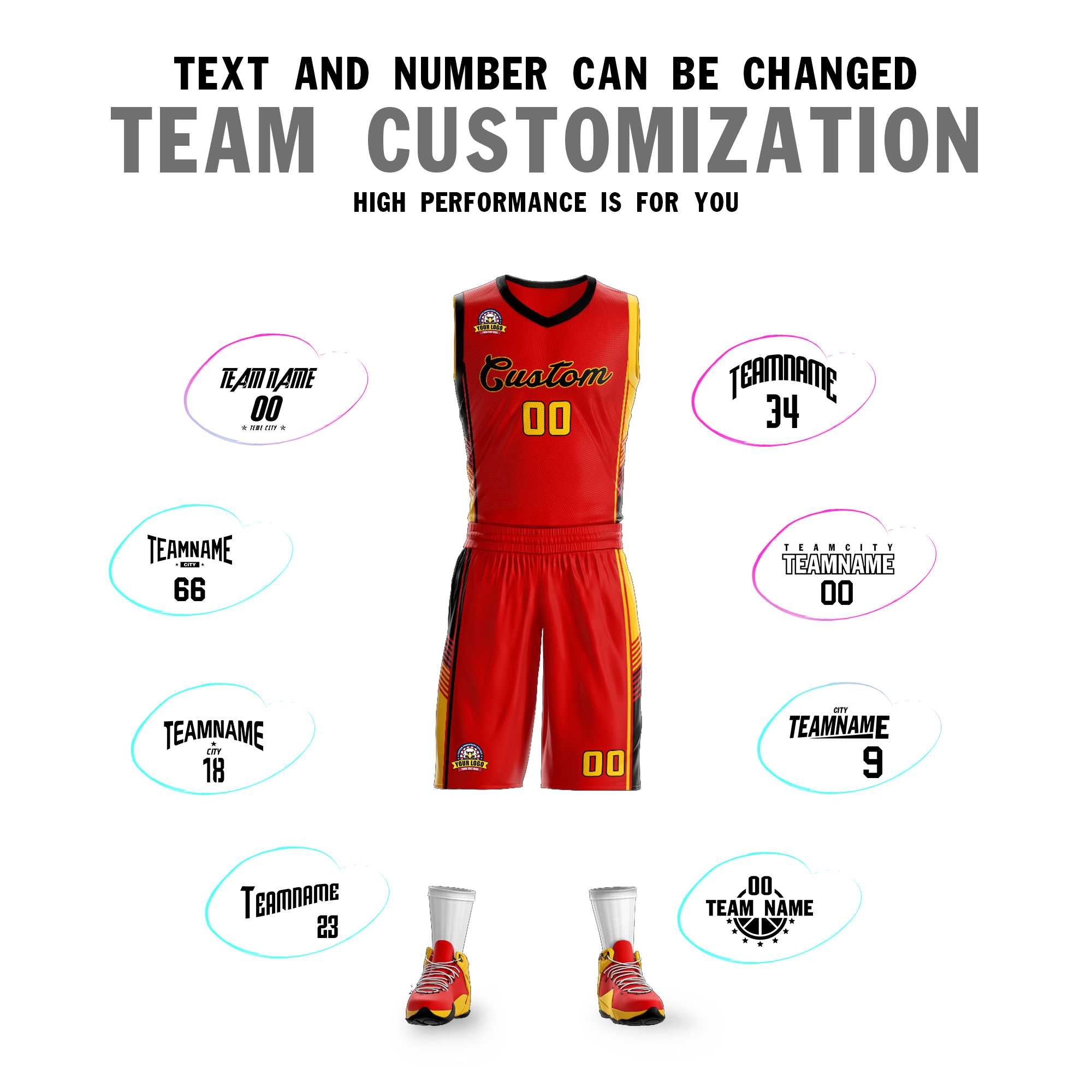 Custom Red Black-Gold Classic Kits Sports Uniform Basketball Jersey