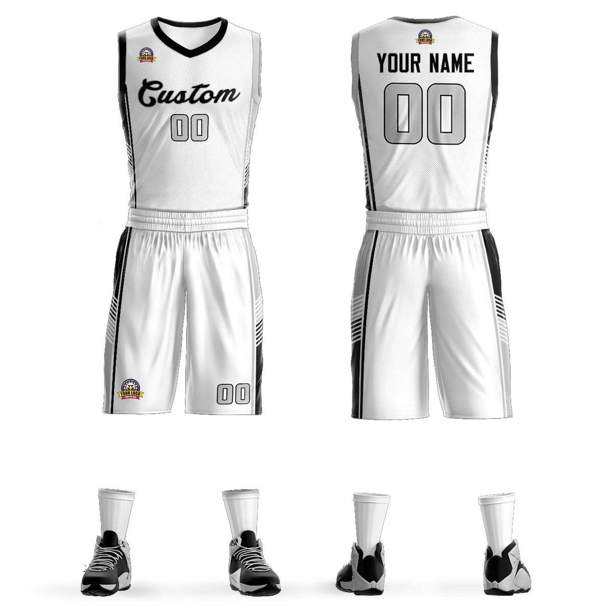 Custom White Black-Light Gray Classic Kits Sports Uniform Basketball Jersey