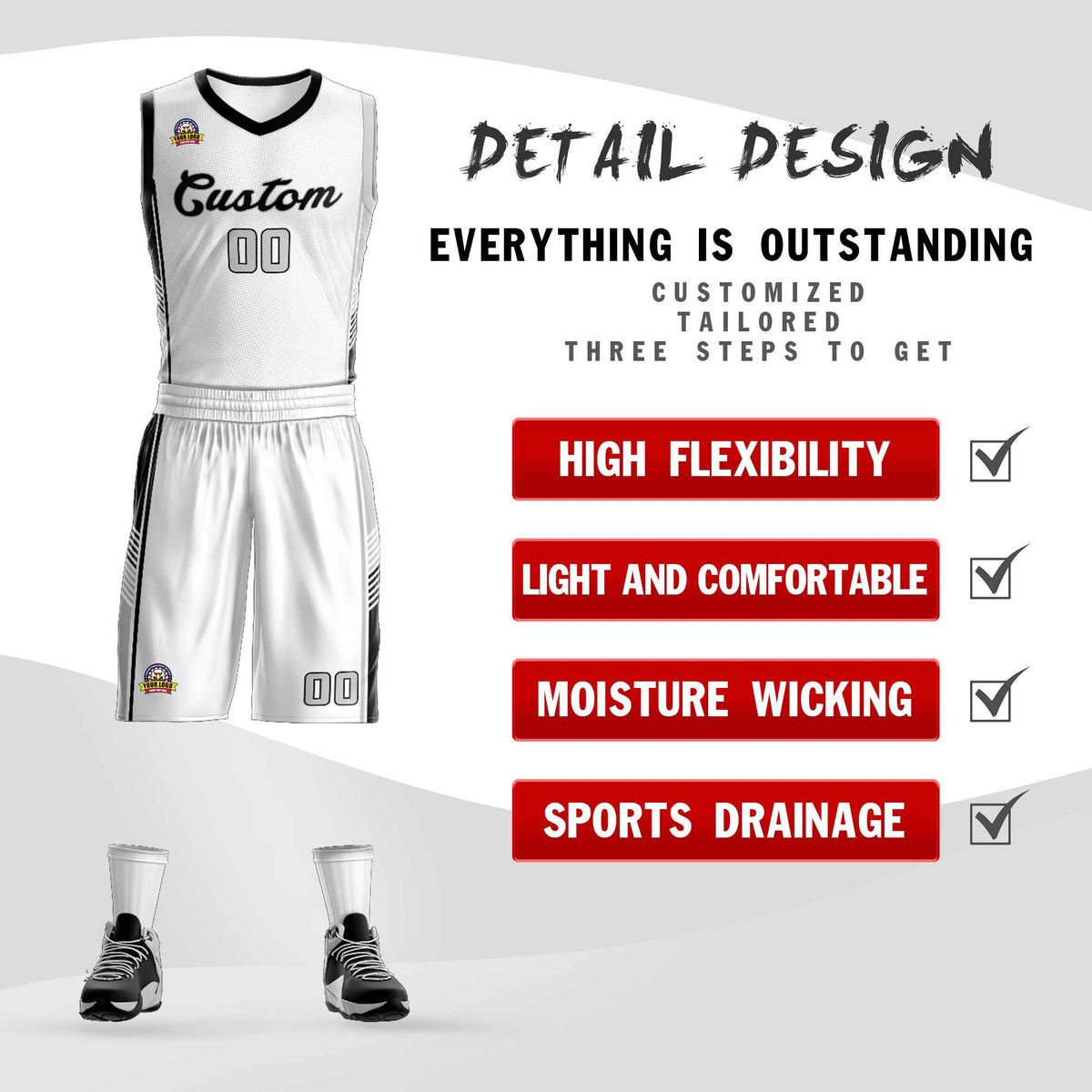 Custom White Black-Light Gray Classic Kits Sports Uniform Basketball Jersey
