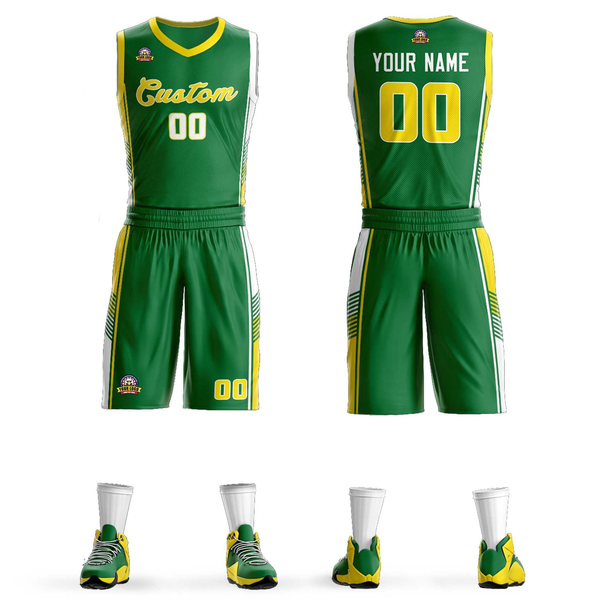 Custom Kelly Green Gold-White Classic Kits Sports Uniform Basketball Jersey