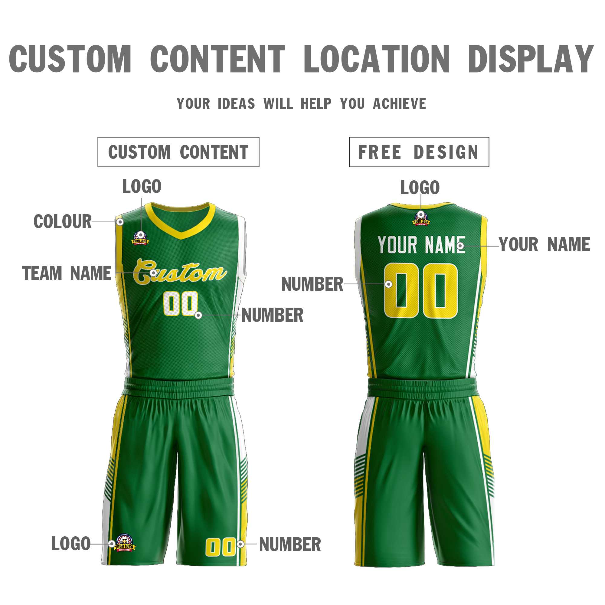 Custom Kelly Green Gold-White Classic Kits Sports Uniform Basketball Jersey