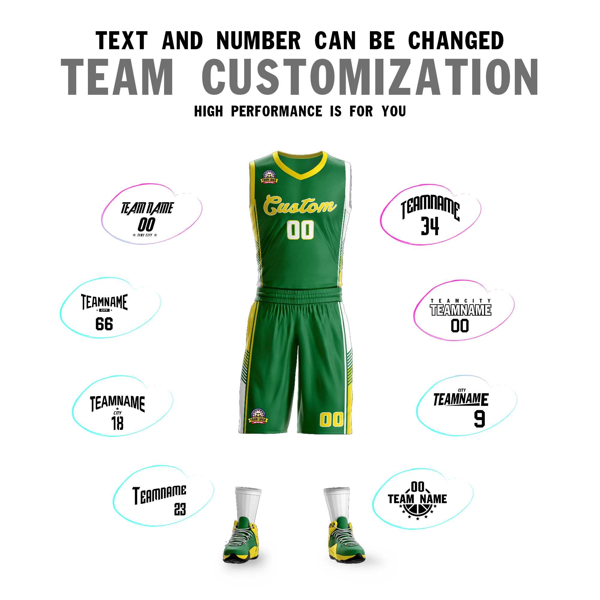 Custom Kelly Green Gold-White Classic Kits Sports Uniform Basketball Jersey