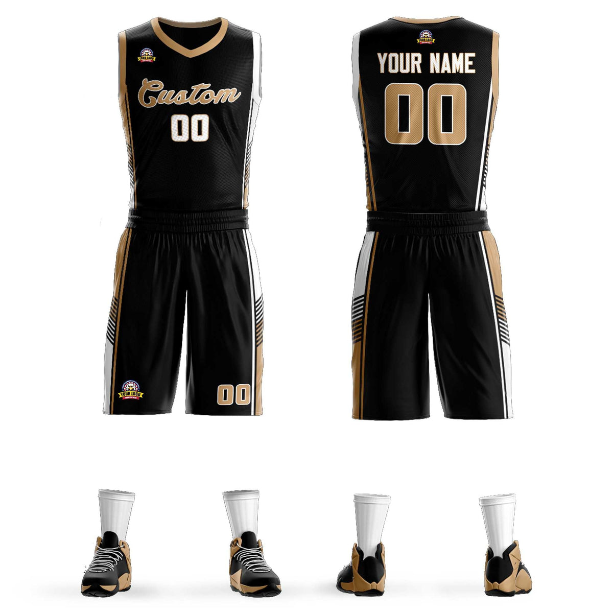 Custom Black Old Gold-White Classic Kits Sports Uniform Basketball Jersey