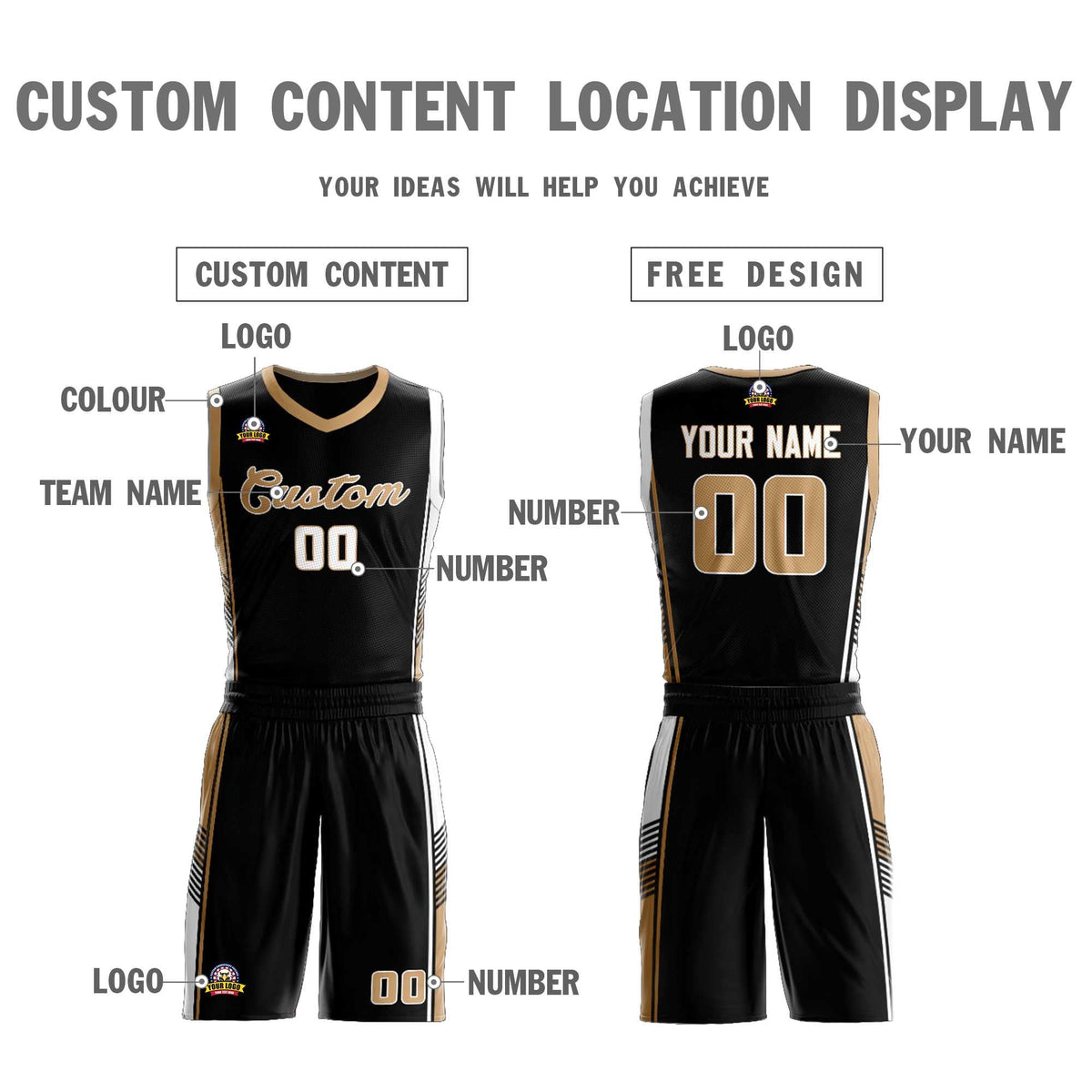 Custom Black Old Gold-White Classic Kits Sports Uniform Basketball Jersey