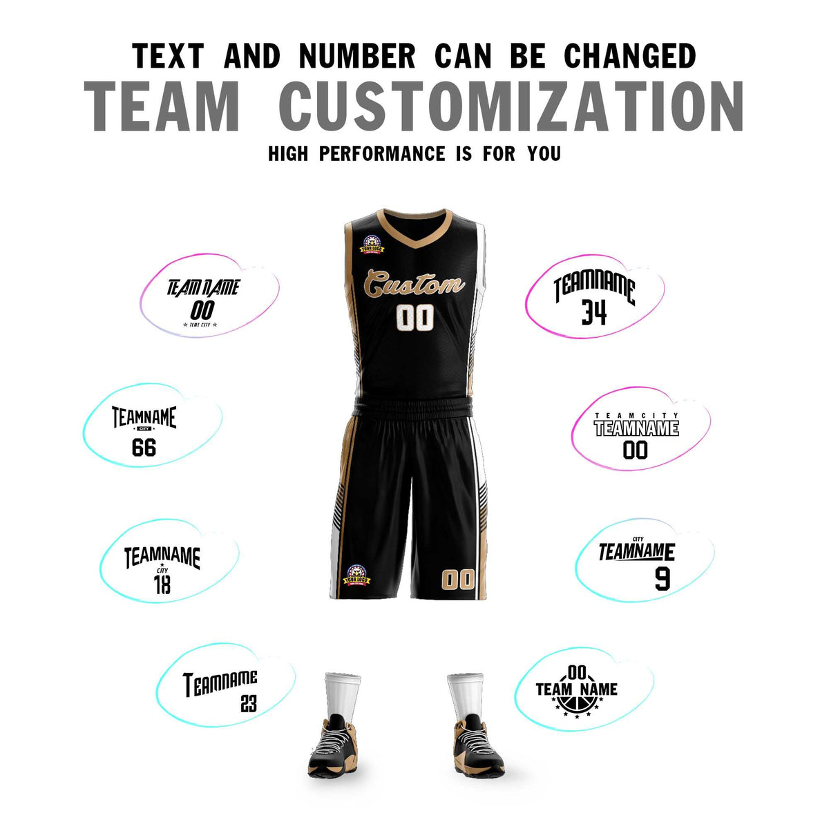 Custom Black Old Gold-White Classic Kits Sports Uniform Basketball Jersey