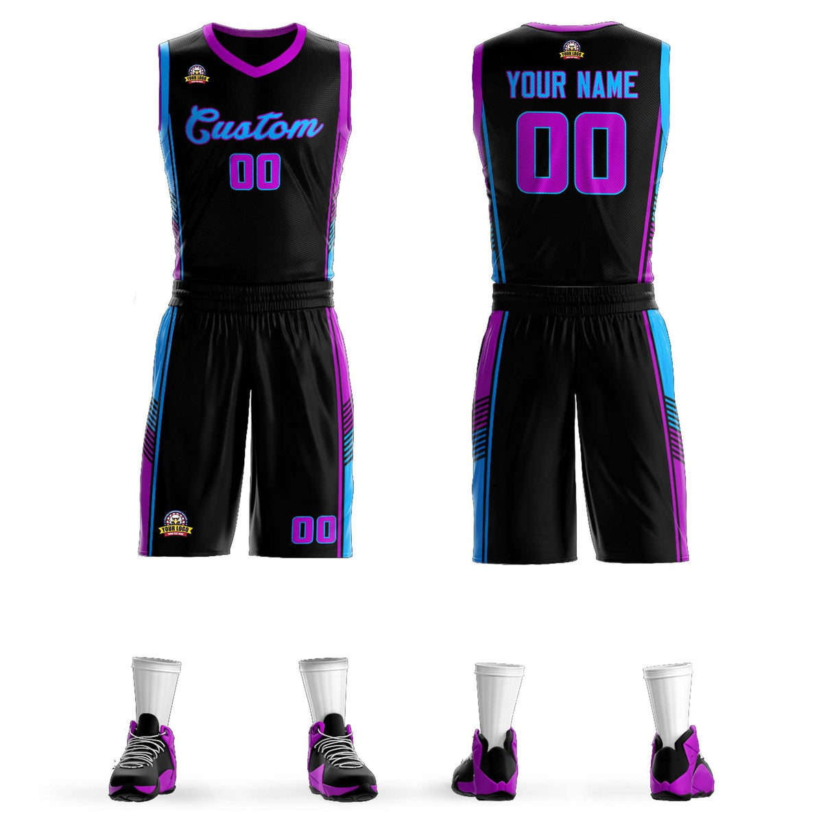 Custom Black Rose Red-Powder Blue Classic Kits Sports Uniform Basketball Jersey