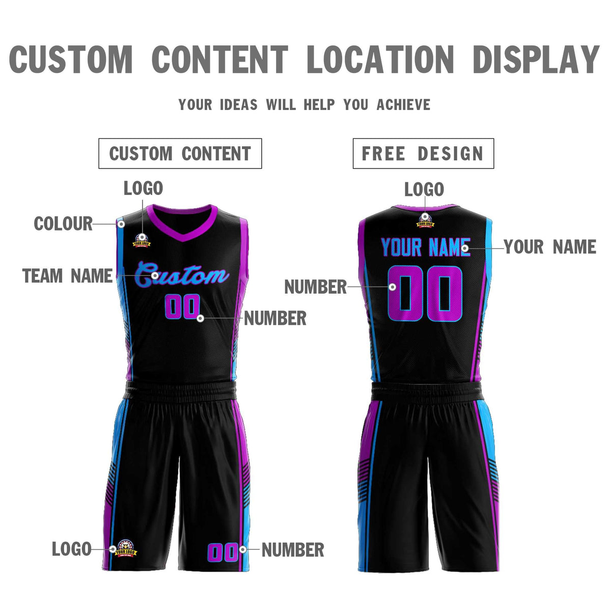 Custom Black Rose Red-Powder Blue Classic Kits Sports Uniform Basketball Jersey