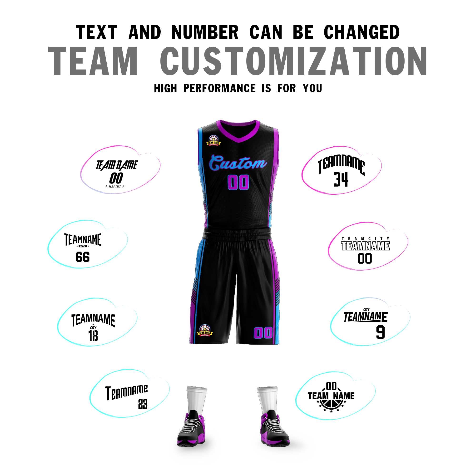 Custom Black Rose Red-Powder Blue Classic Kits Sports Uniform Basketball Jersey