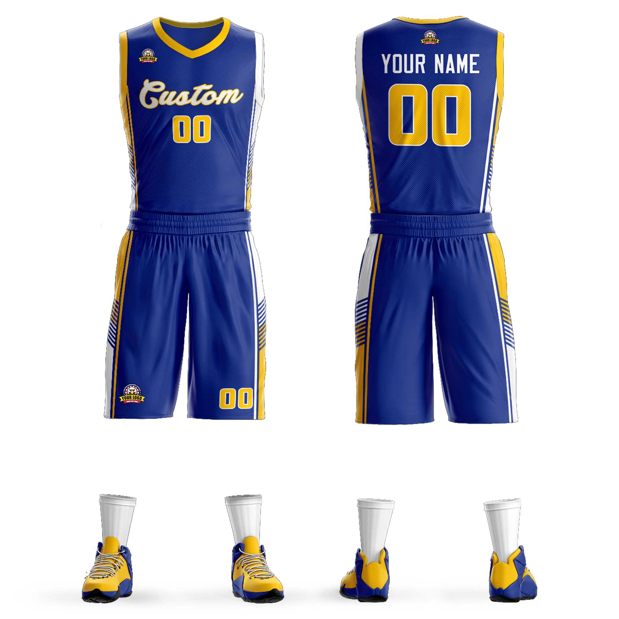 Custom Royal Gold-White Classic Kits Sports Uniform Basketball Jersey