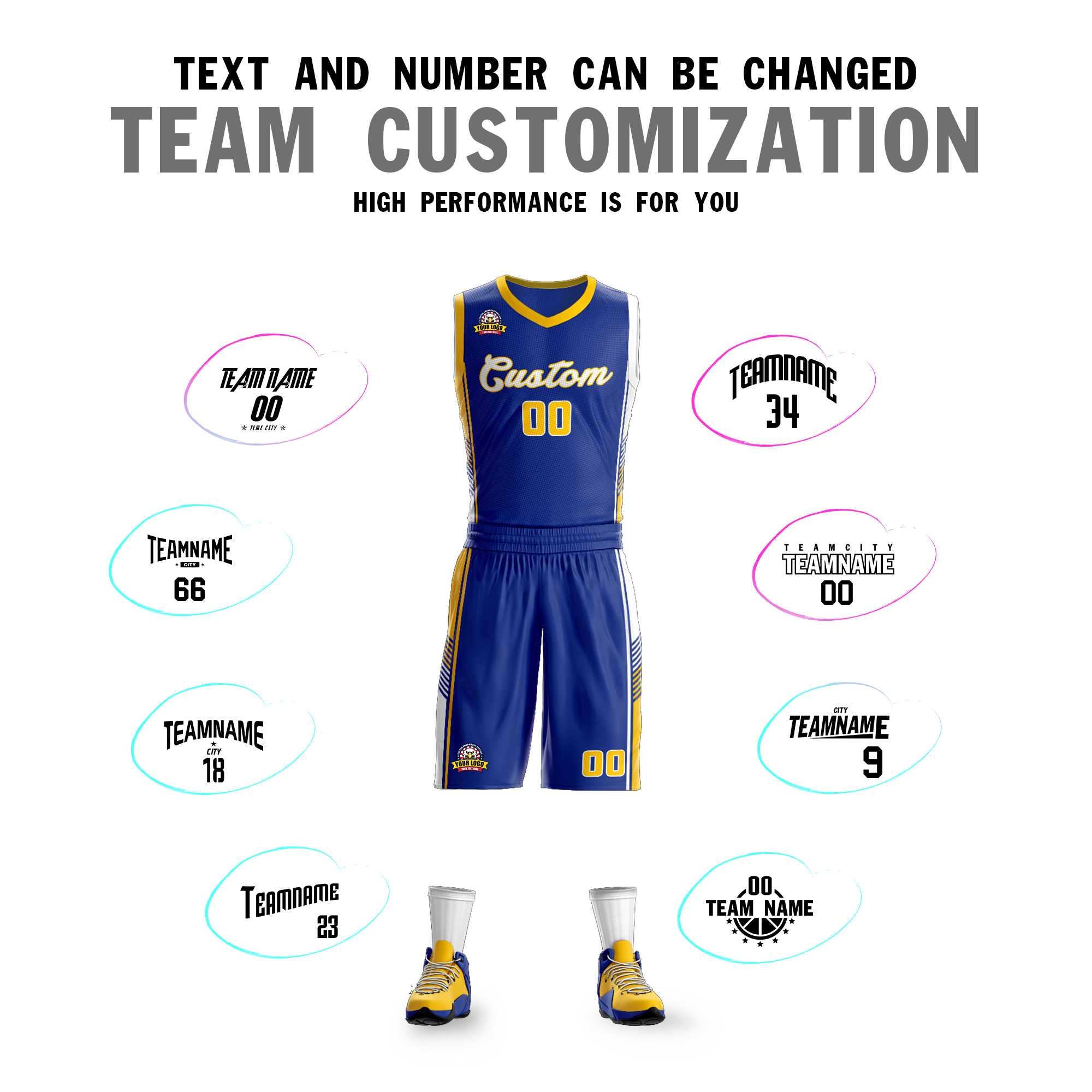 Custom Royal Gold-White Classic Kits Sports Uniform Basketball Jersey