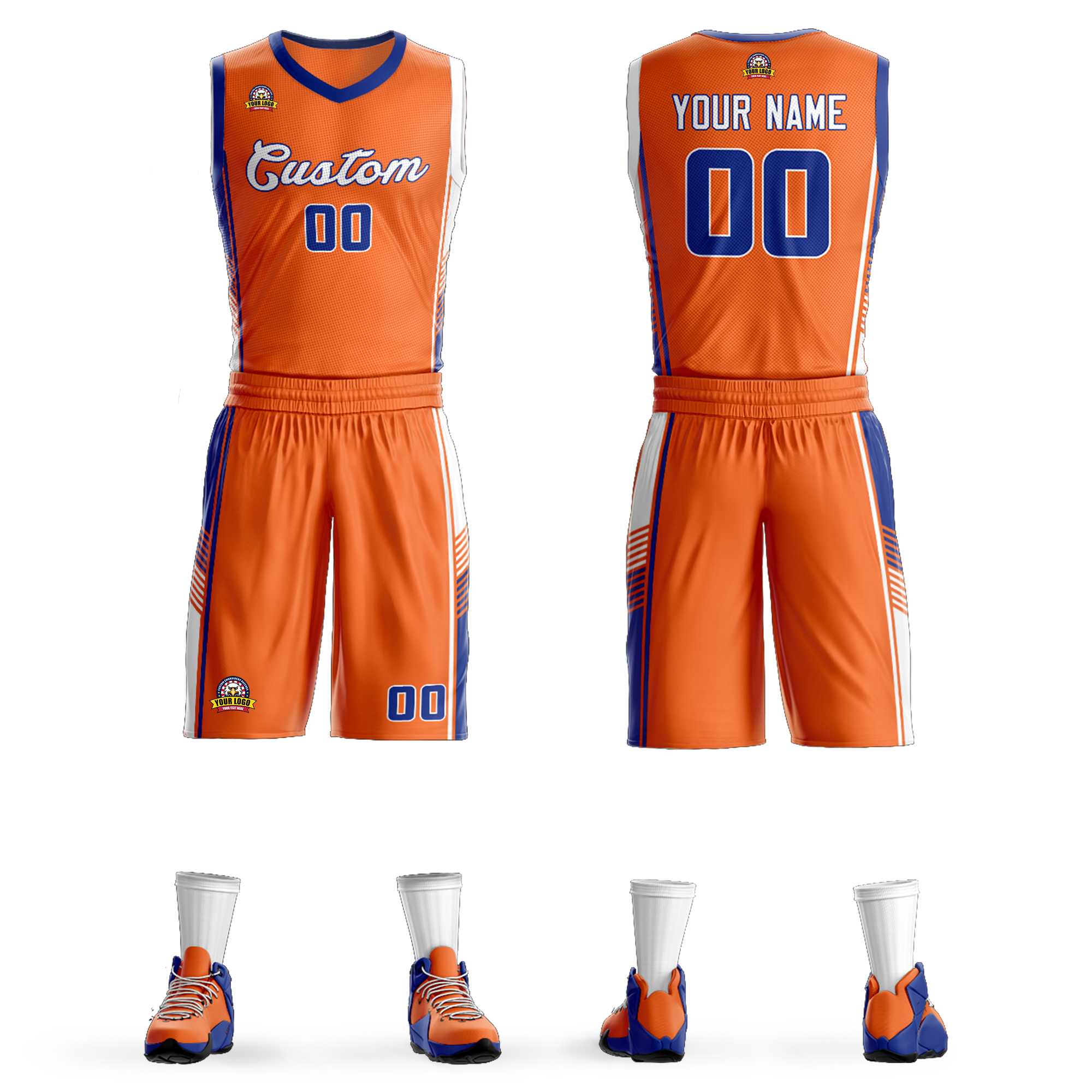 Custom Orange Royal-White Classic Kits Sports Uniform Basketball Jersey