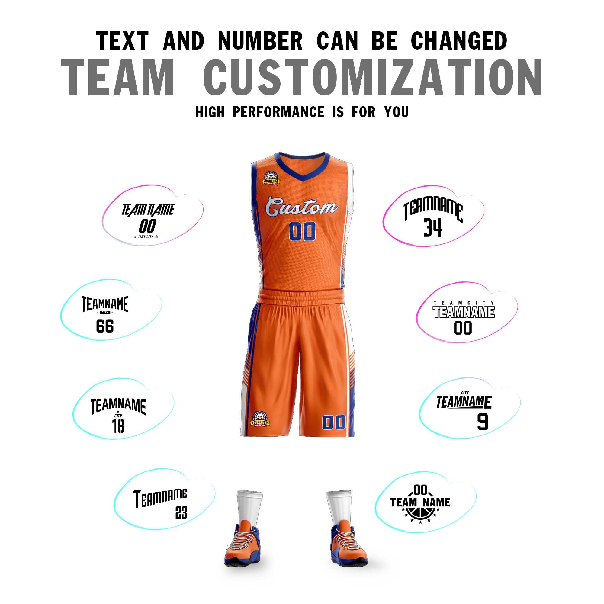 Custom Orange Royal-White Classic Kits Sports Uniform Basketball Jersey