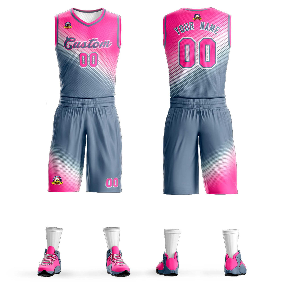 Benutzerdefinierte Rosa Dunkelgrau Gradienten Mode Sport Uniform Basketball Jersey