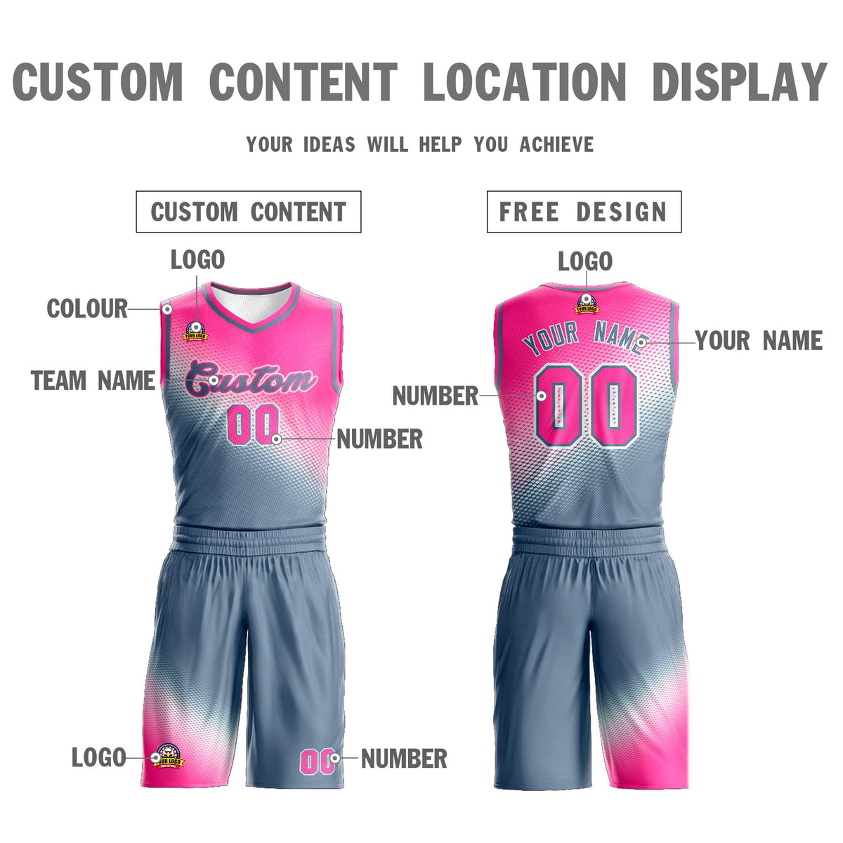 Benutzerdefinierte Rosa Dunkelgrau Gradienten Mode Sport Uniform Basketball Jersey