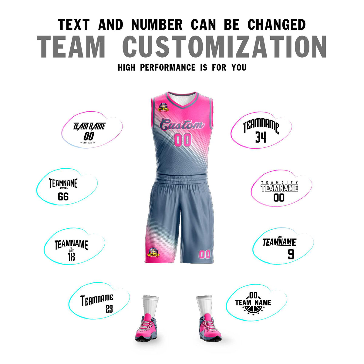 Benutzerdefinierte Rosa Dunkelgrau Gradienten Mode Sport Uniform Basketball Jersey