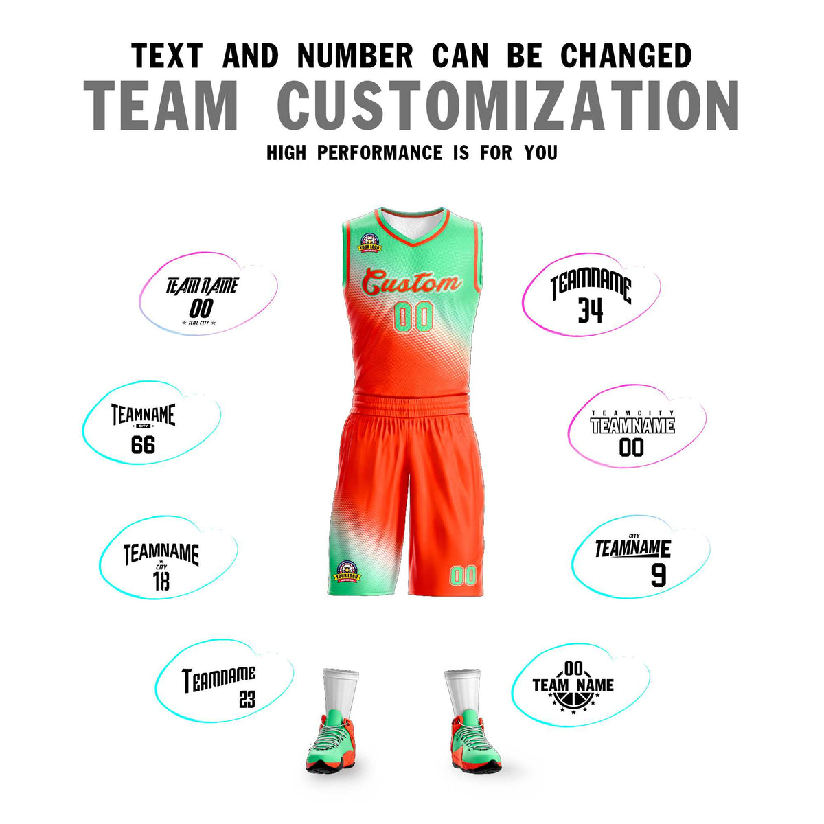 Custom Light Green Orange Gradient Fashion Sports Uniform Basketball Jersey