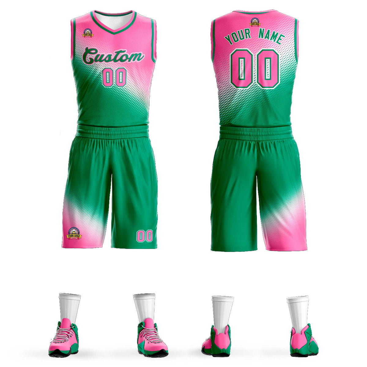 Benutzerdefinierte Rosa Kelly Grün Gradienten Mode Sport Uniform Basketball Jersey