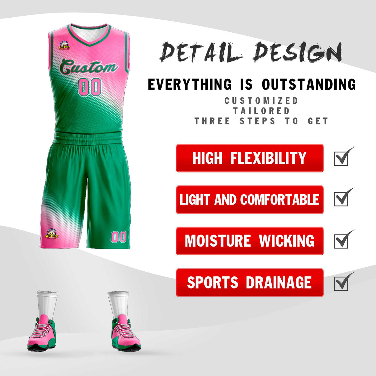 Benutzerdefinierte Rosa Kelly Grün Gradienten Mode Sport Uniform Basketball Jersey