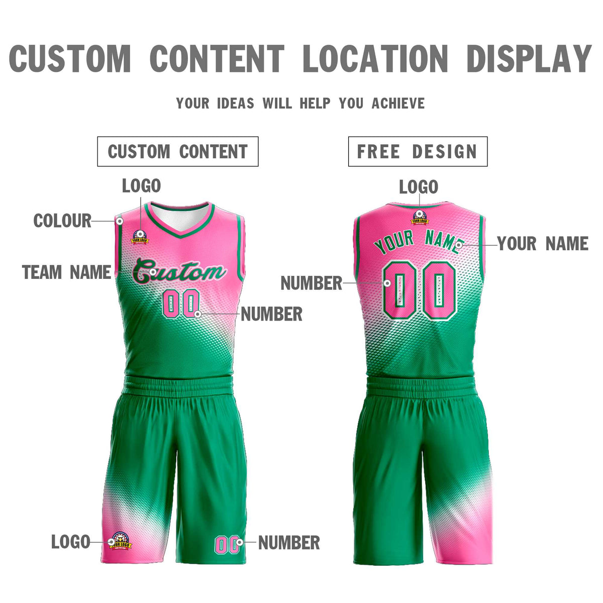 Benutzerdefinierte Rosa Kelly Grün Gradienten Mode Sport Uniform Basketball Jersey