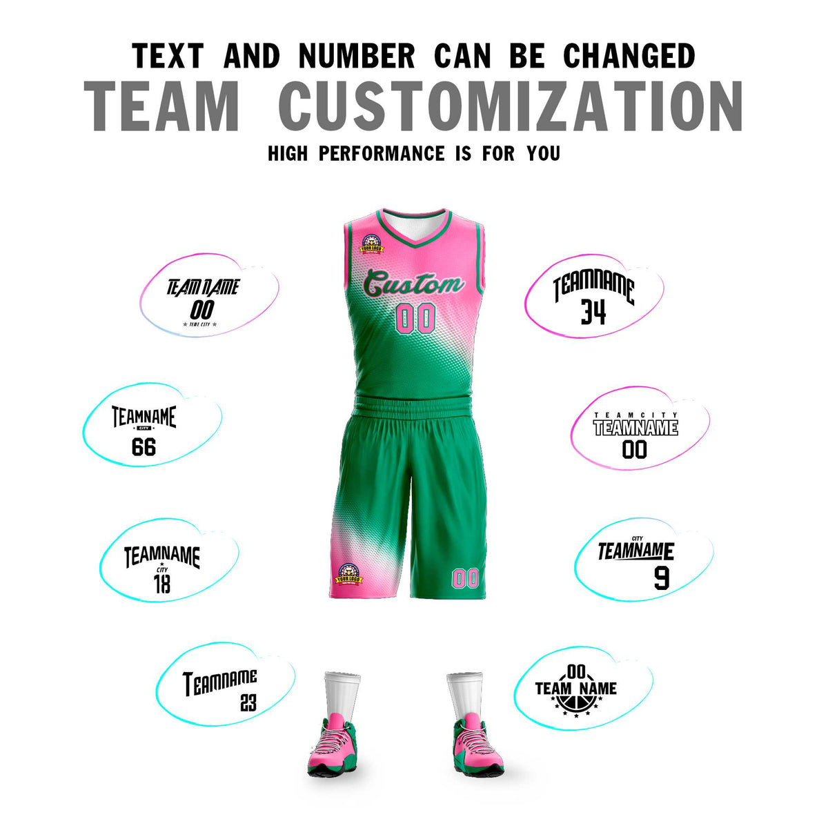 Benutzerdefinierte Rosa Kelly Grün Gradienten Mode Sport Uniform Basketball Jersey