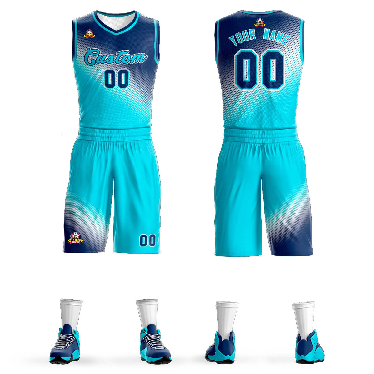 Maillot de basket-ball personnalisé bleu ciel dégradé