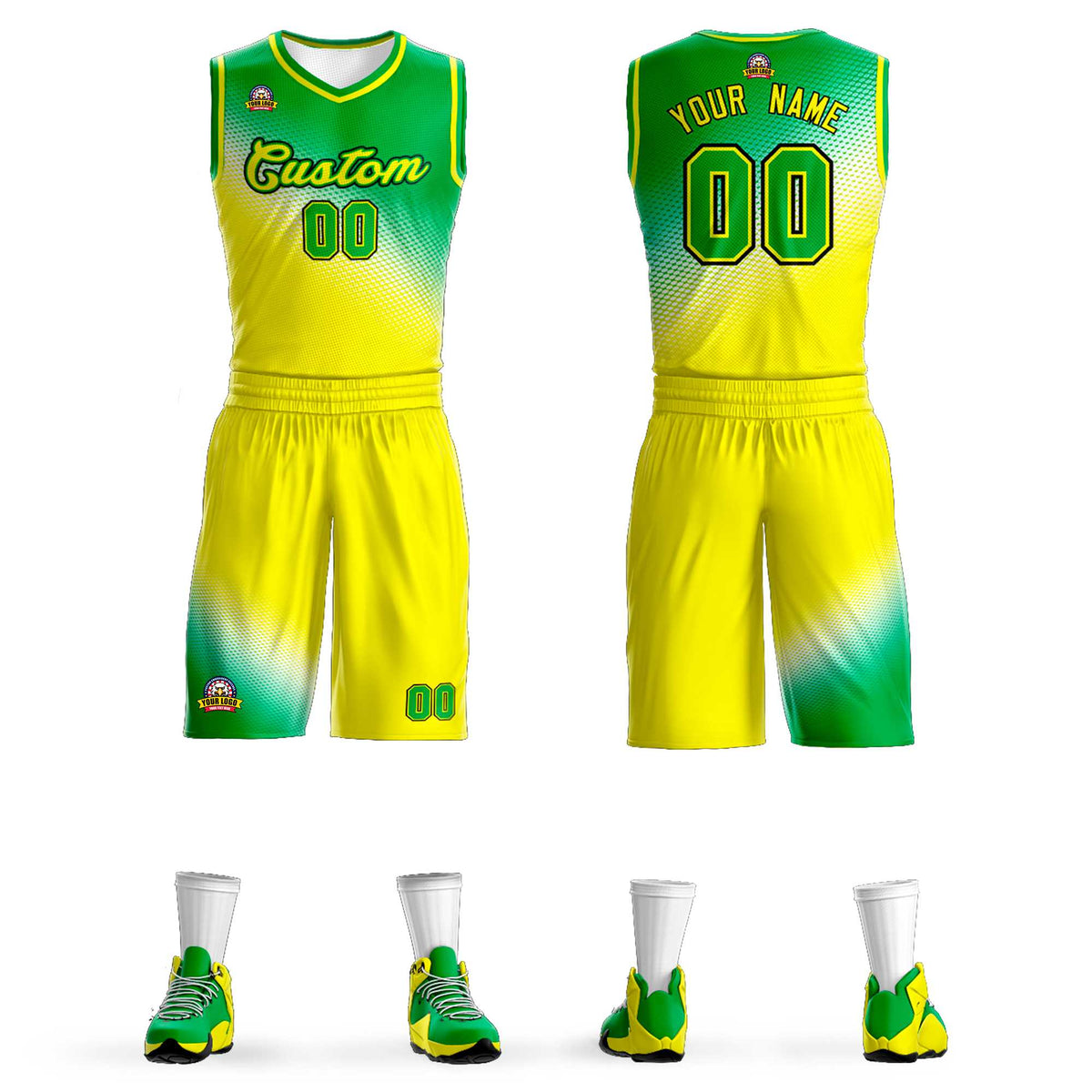 Benutzerdefinierte Kelly Green Gold Gradient Fashion Sports Uniform Basketball Jersey