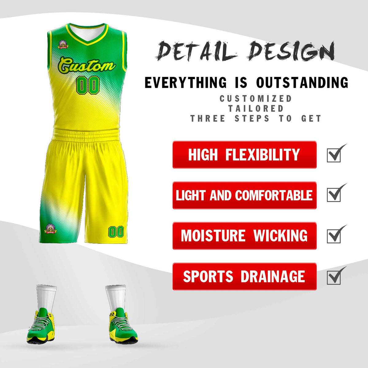 Benutzerdefinierte Kelly Green Gold Gradient Fashion Sports Uniform Basketball Jersey