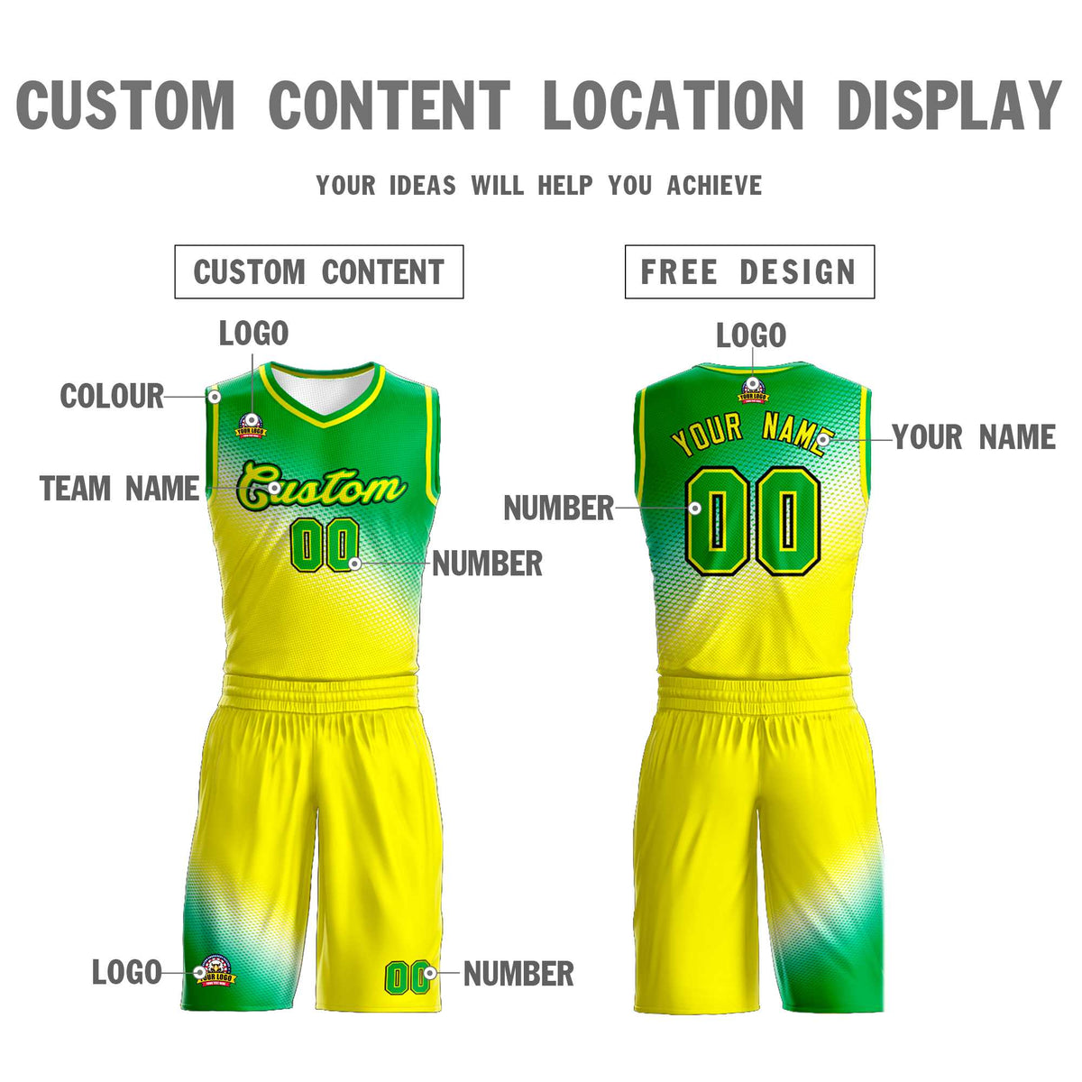 Benutzerdefinierte Kelly Green Gold Gradient Fashion Sports Uniform Basketball Jersey