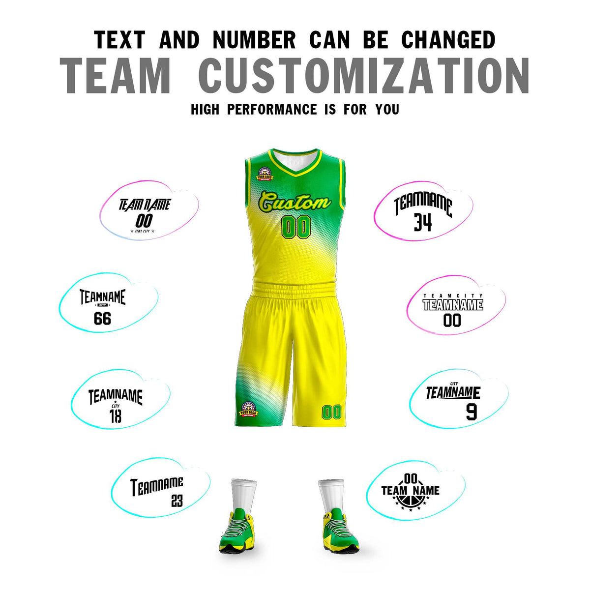 Benutzerdefinierte Kelly Green Gold Gradient Fashion Sports Uniform Basketball Jersey