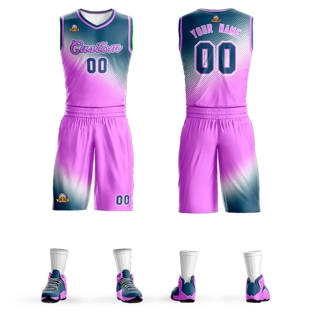 Maillot de basket-ball personnalisé, uniforme sportif à la mode, dégradé gris-rose