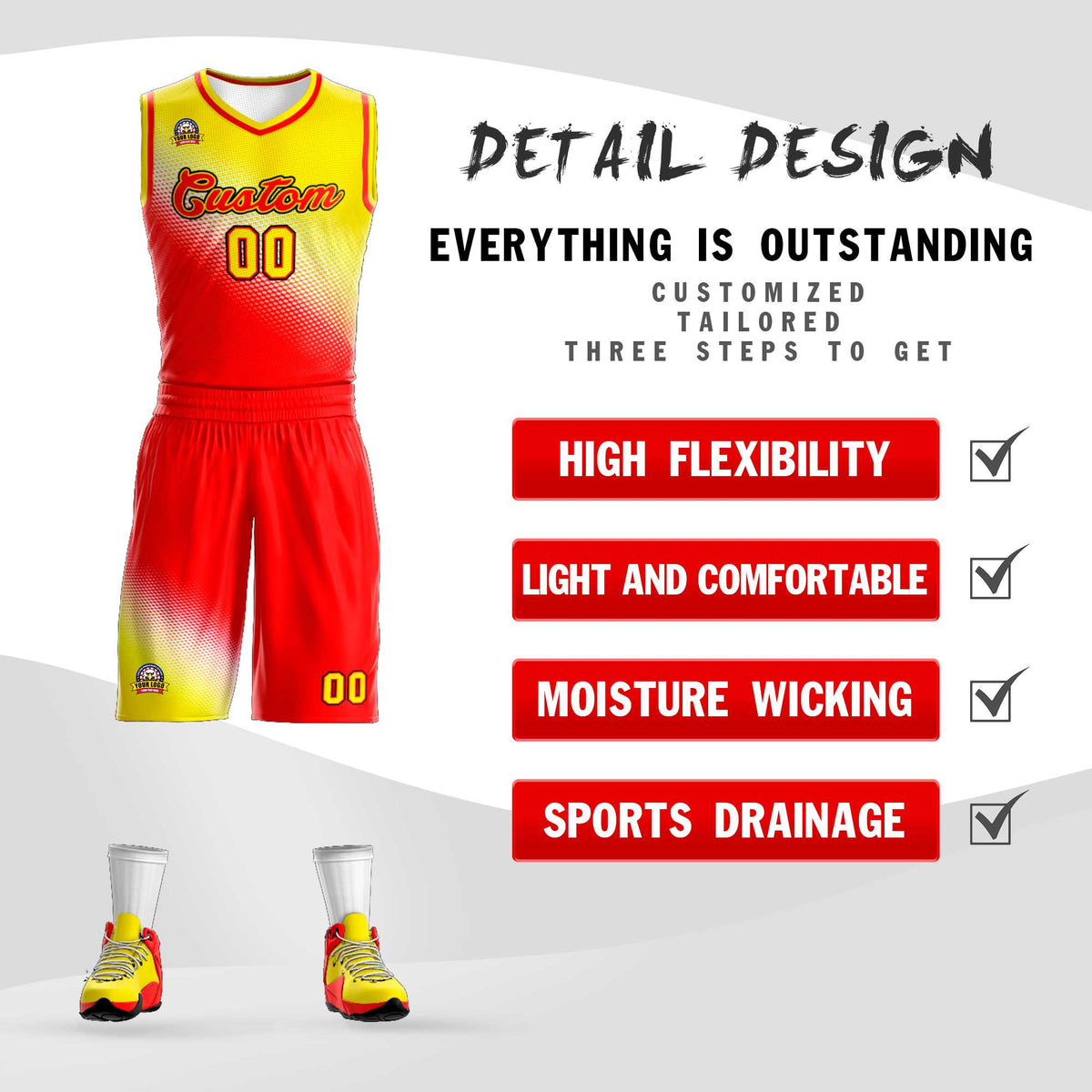Benutzerdefinierte Gold Rot Gradienten Mode Sport Uniform Basketball Jersey