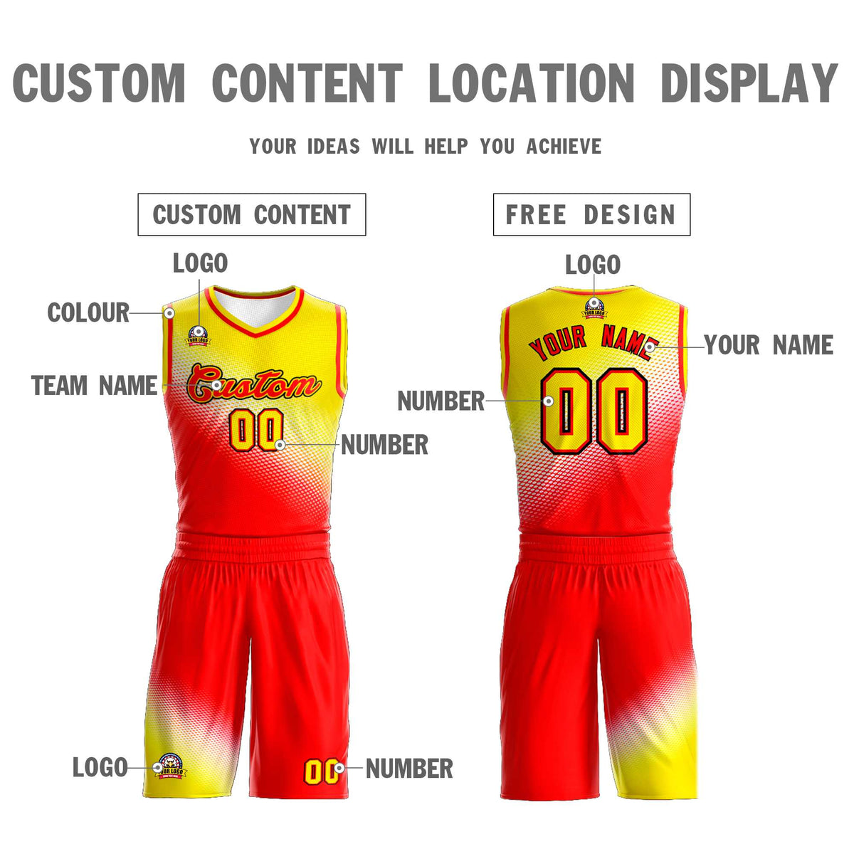 Benutzerdefinierte Gold Rot Gradienten Mode Sport Uniform Basketball Jersey