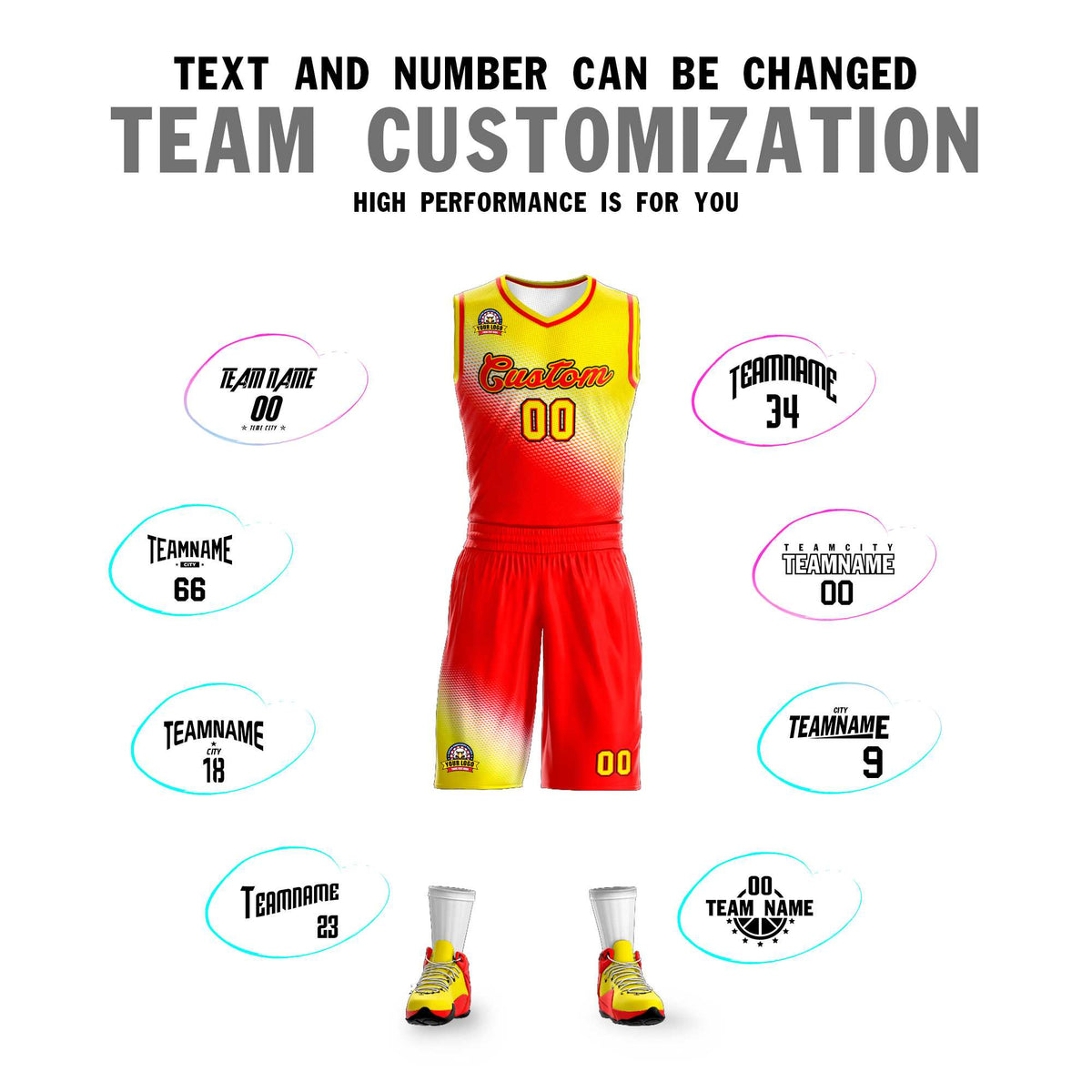 Benutzerdefinierte Gold Rot Gradienten Mode Sport Uniform Basketball Jersey