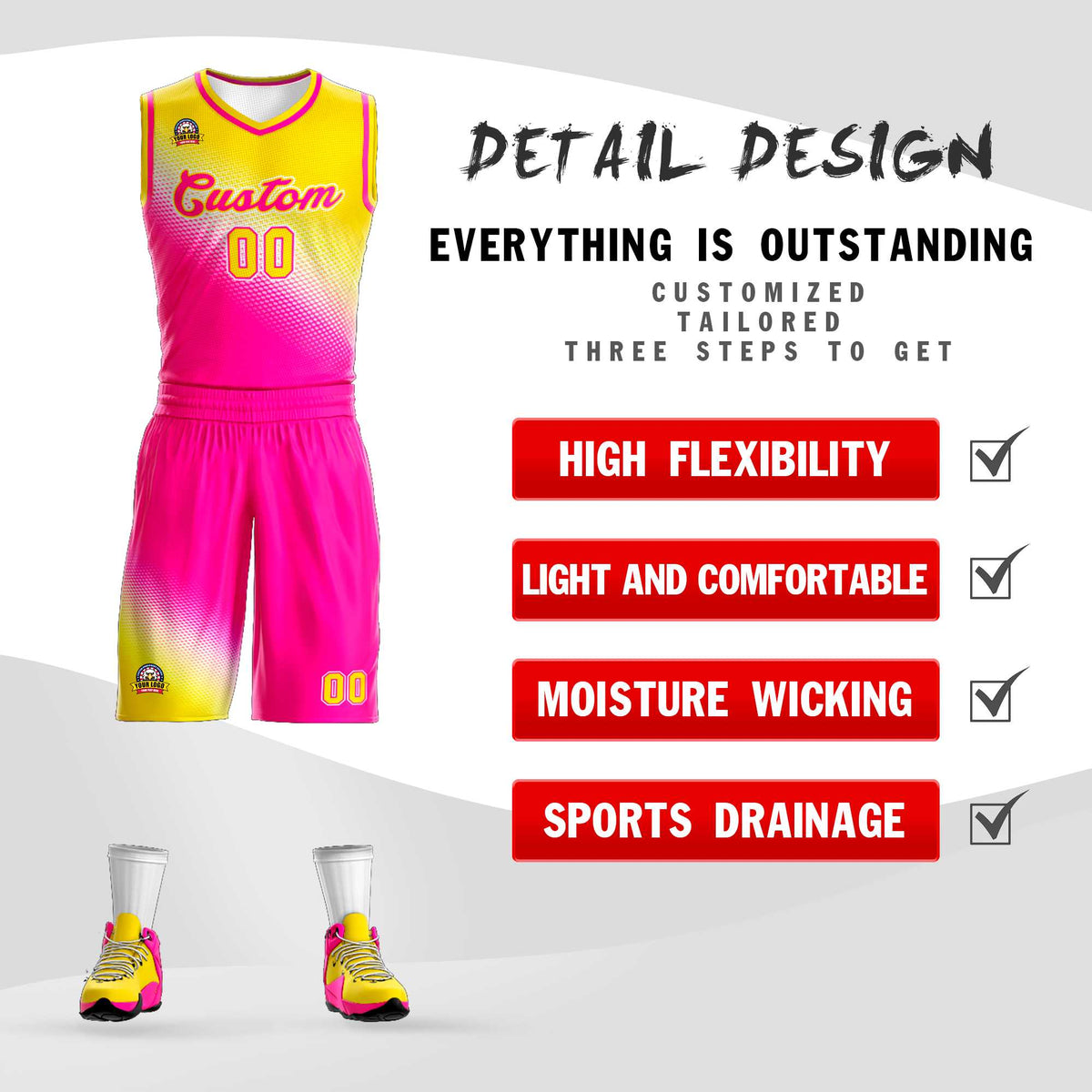 Benutzerdefinierte Gold Rose Rot Gradienten Mode Sport Uniform Basketball Jersey