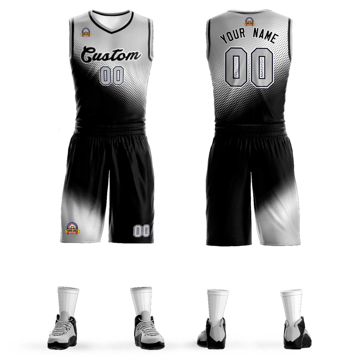 Custom Light Gray Black Gradient Fashion Sports Uniform Basketball Jersey