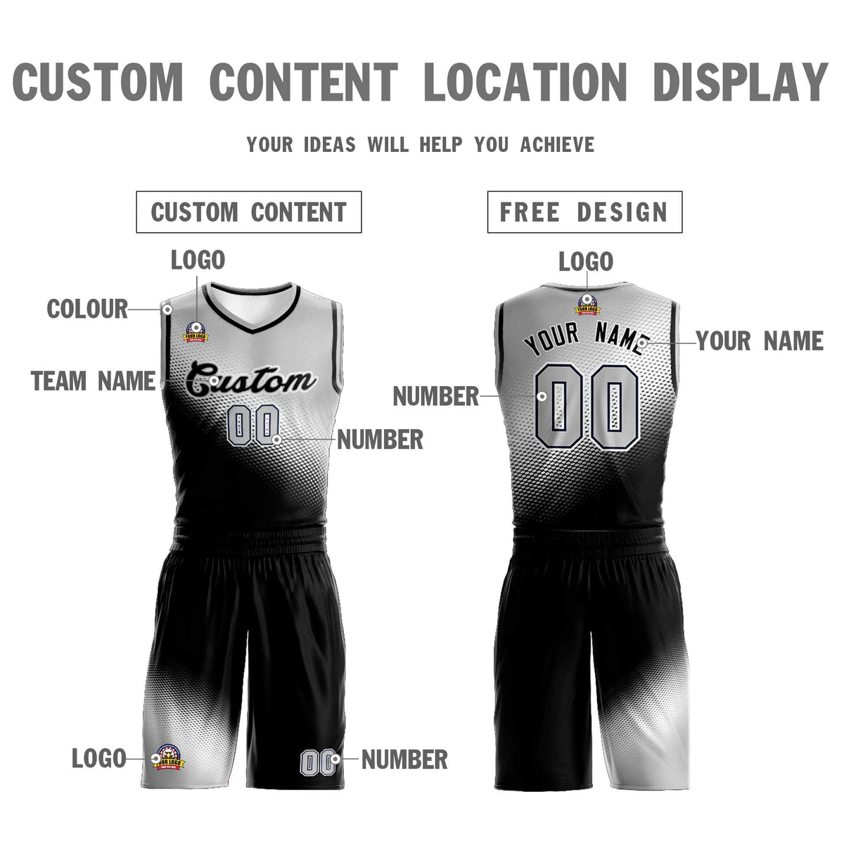 Custom Light Gray Black Gradient Fashion Sports Uniform Basketball Jersey