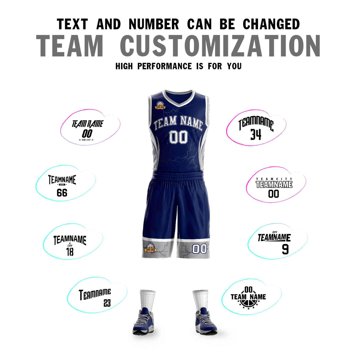 Custom Navy White-Navy Graffiti Pattern Kits Lightning Basketball Jersey