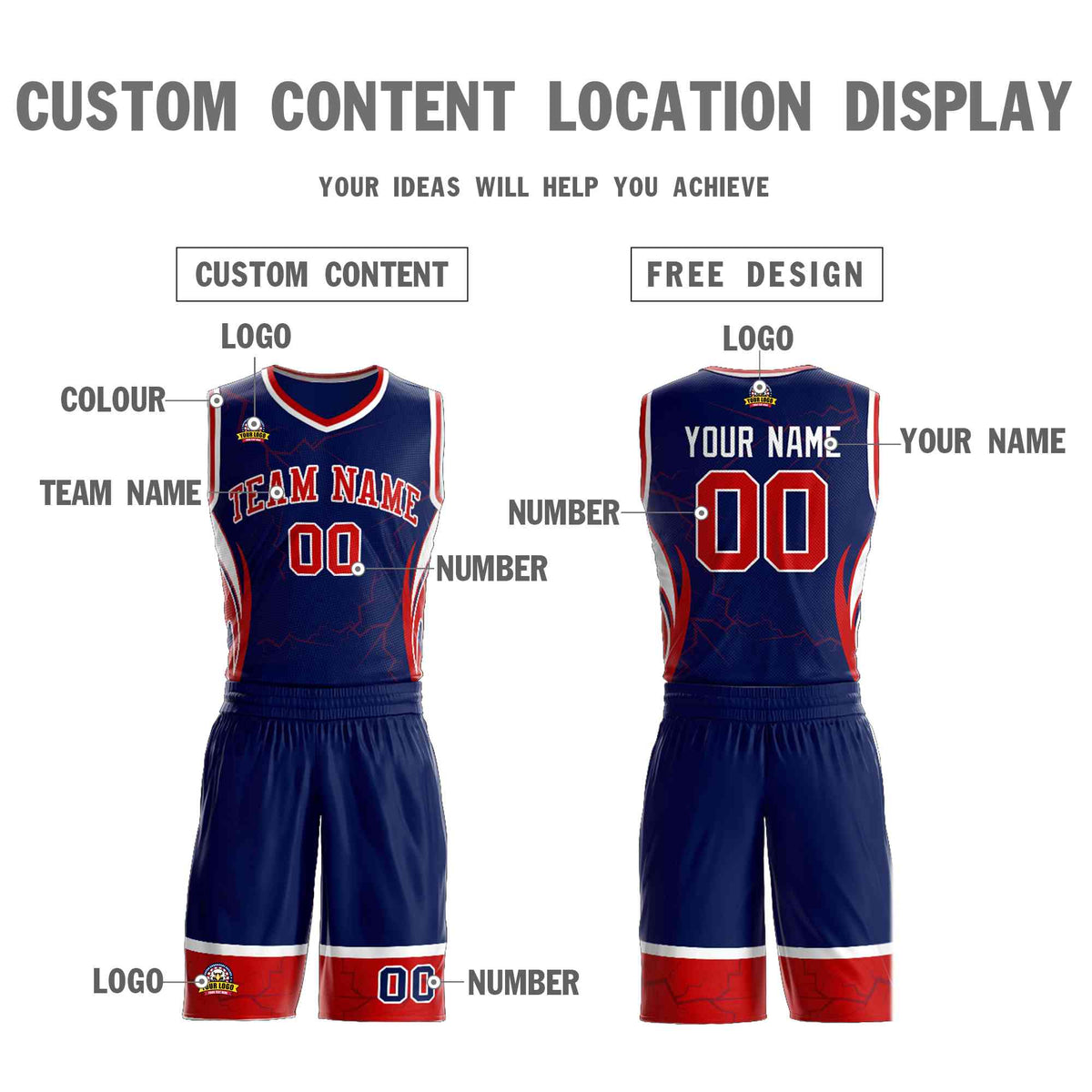 Custom Navy Red-White Graffiti Pattern Kits Lightning Basketball Jersey