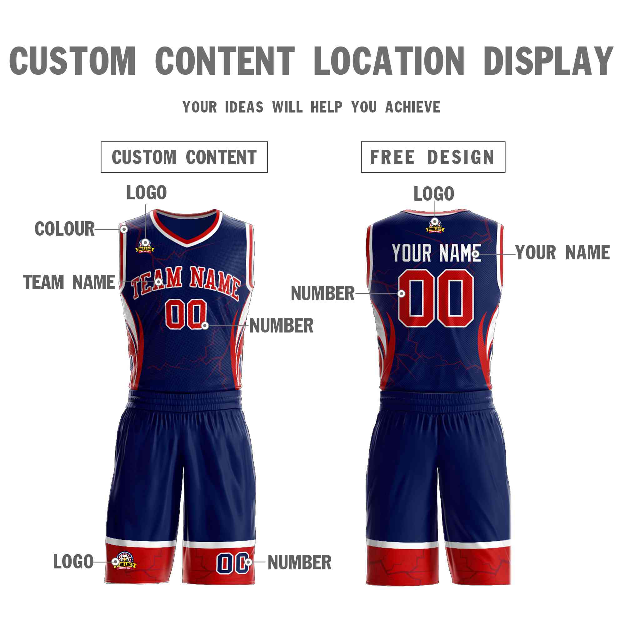 Custom Navy Red-White Graffiti Pattern Kits Lightning Basketball Jersey