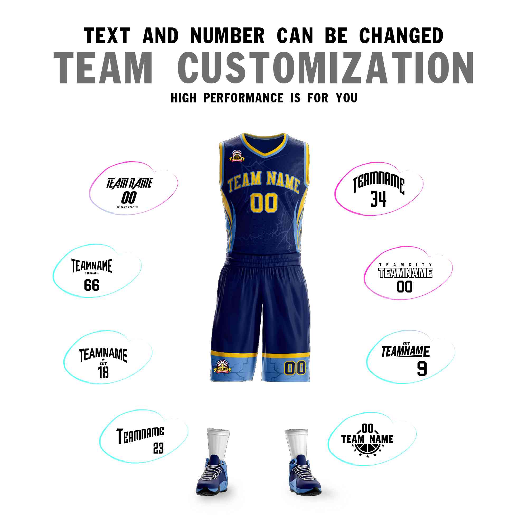 Custom Navy Orange-White Graffiti Pattern kits Lightning Basketball Jersey | KXKSHOP