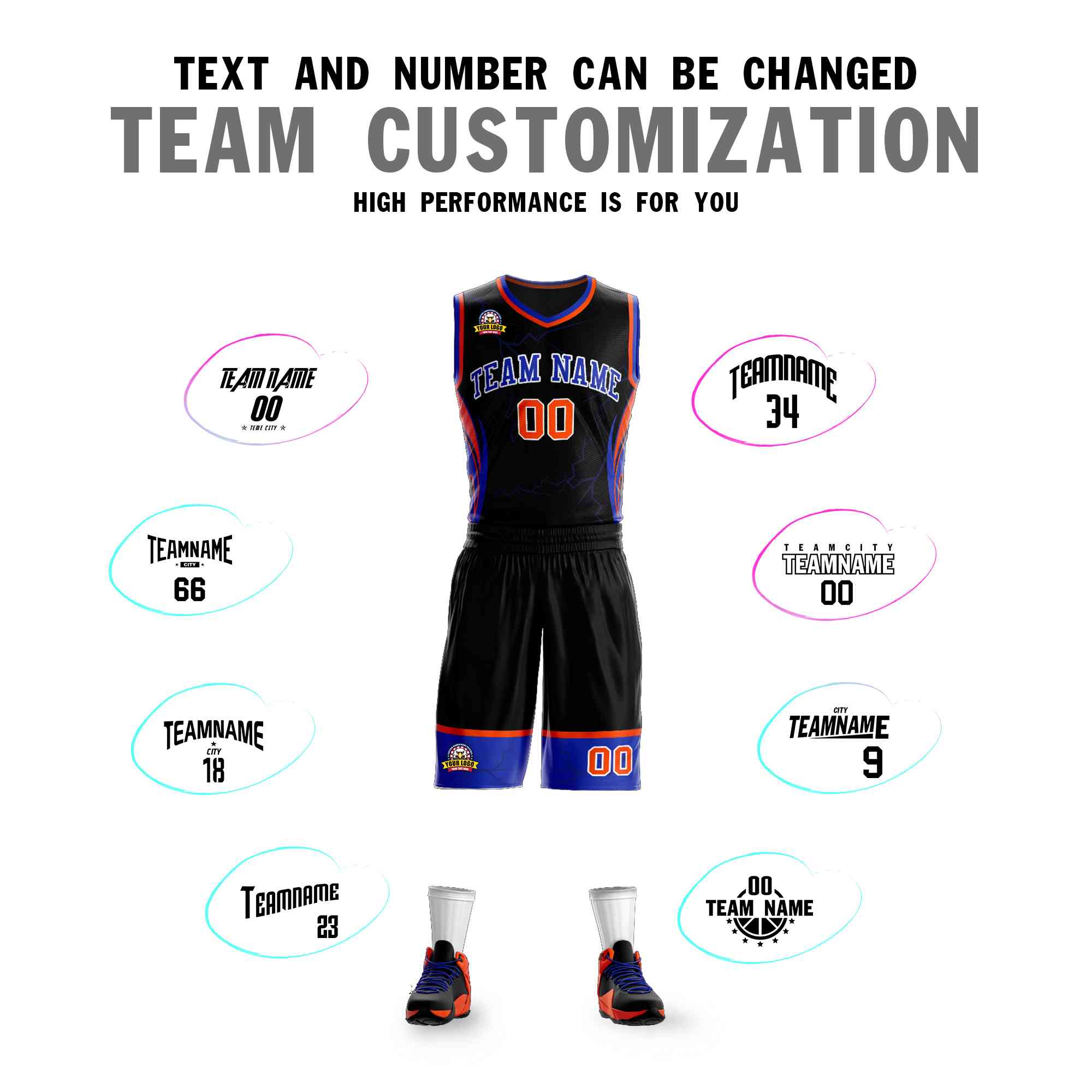 Custom Black Royal-White Graffiti Pattern Kits Lightning Basketball Jersey