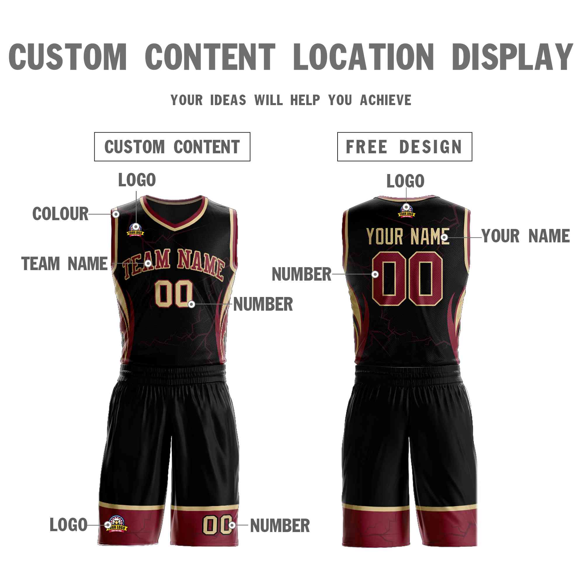 Custom Black Maroon-Khaki Graffiti Pattern Kits Lightning Basketball Jersey