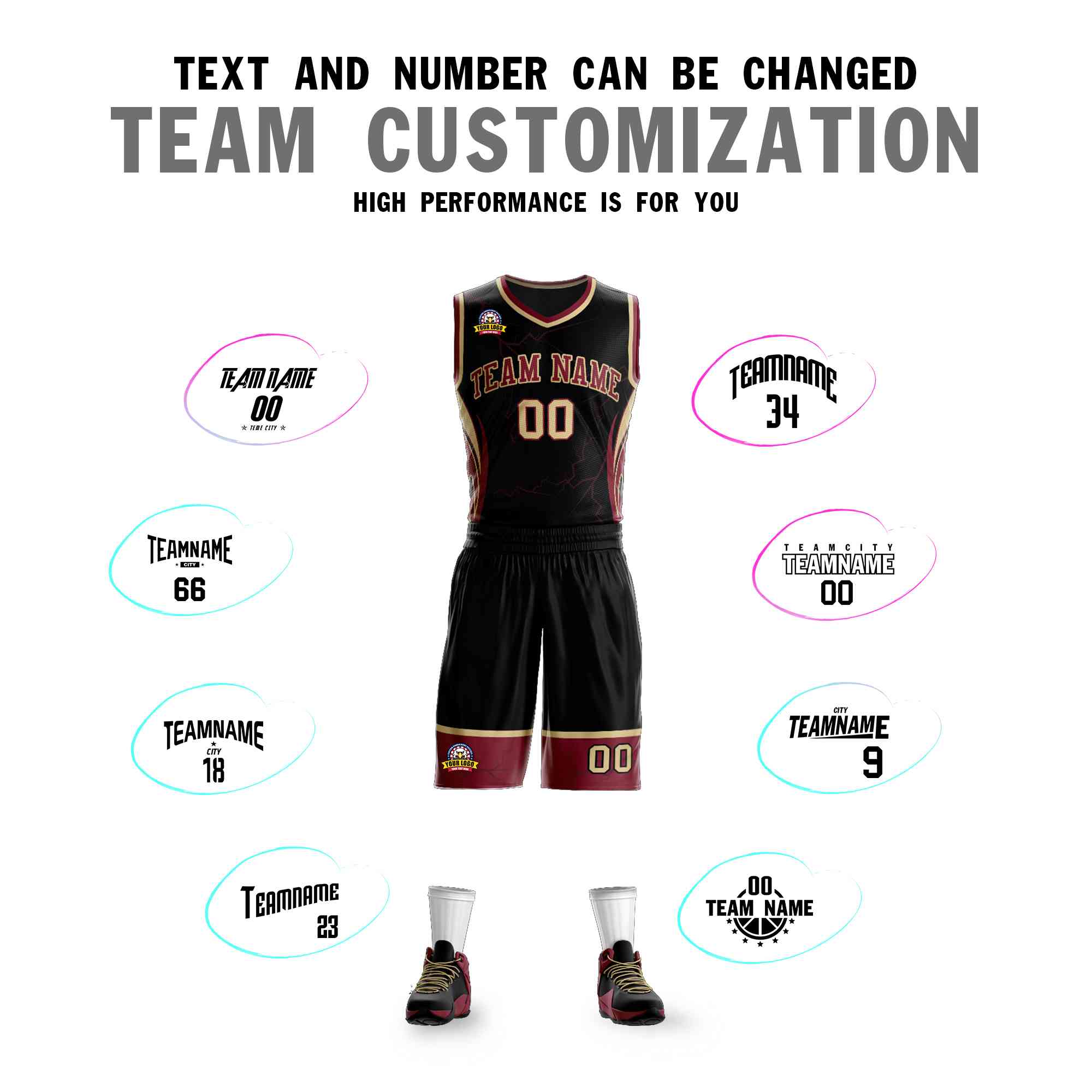 Custom Black Maroon-Khaki Graffiti Pattern Kits Lightning Basketball Jersey